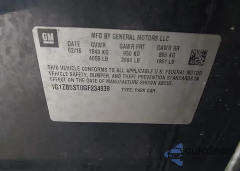 2016 Chevrolet Malibu Ls z USA, uszkodzony, nr VIN 1G1ZB5ST0GF234838